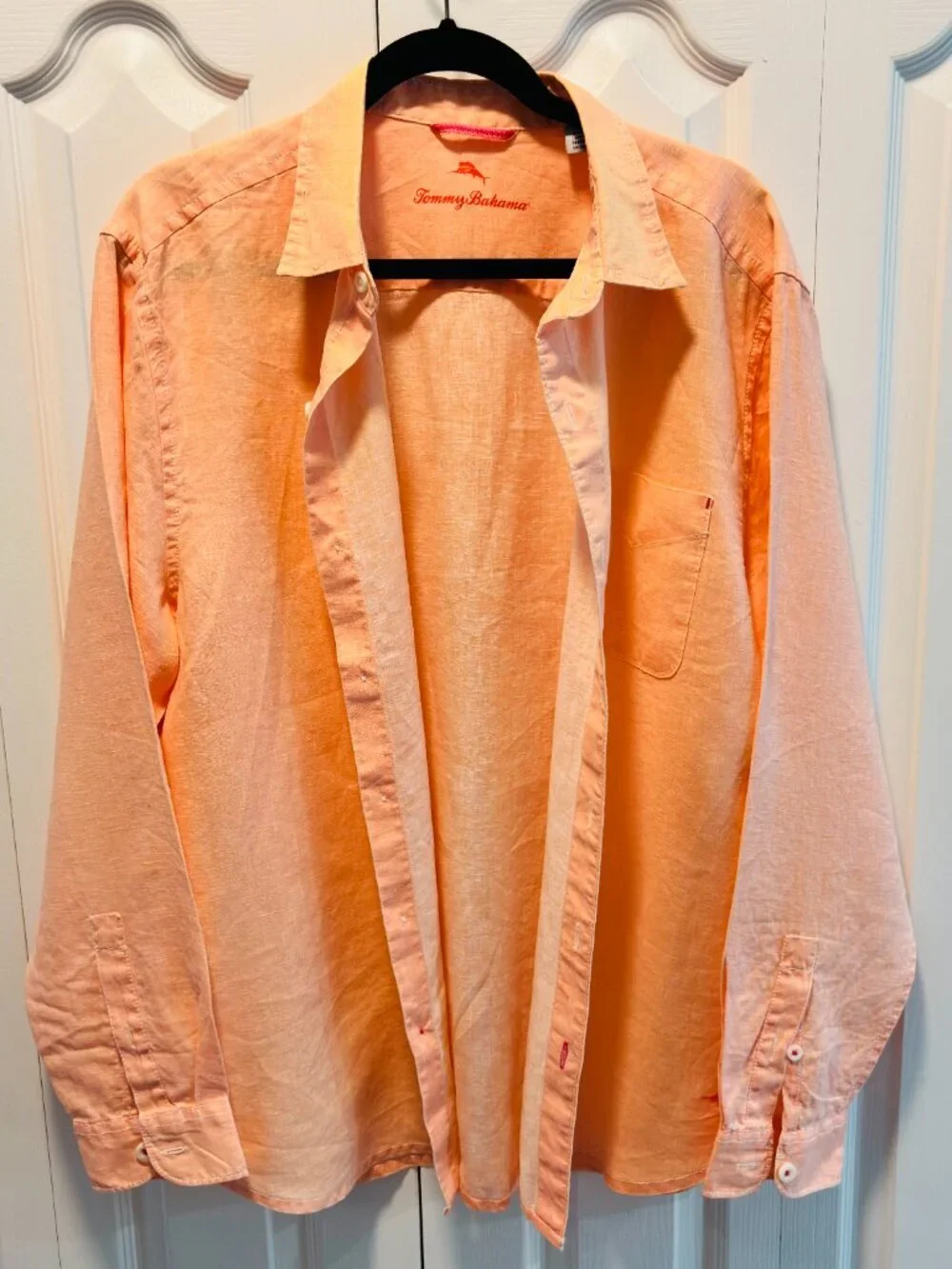Tommy Bahama Men's Peach Linen Button Up Shirt L Long Sleeve Island Casual - Picture 10 of 10